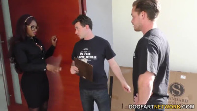 Jasmine Webb between two white cocks