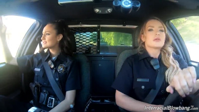 Sexy cop blowjobs several black guys